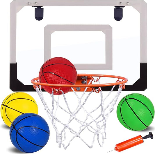 NI-ROU Indoor Mini Basketball Hoop and 4pcs Balls for Door Classroom Board Hoop Game Set for Kids Wall Mount with Complete Accessories Basketball Toy Gifts for Boys Teens
