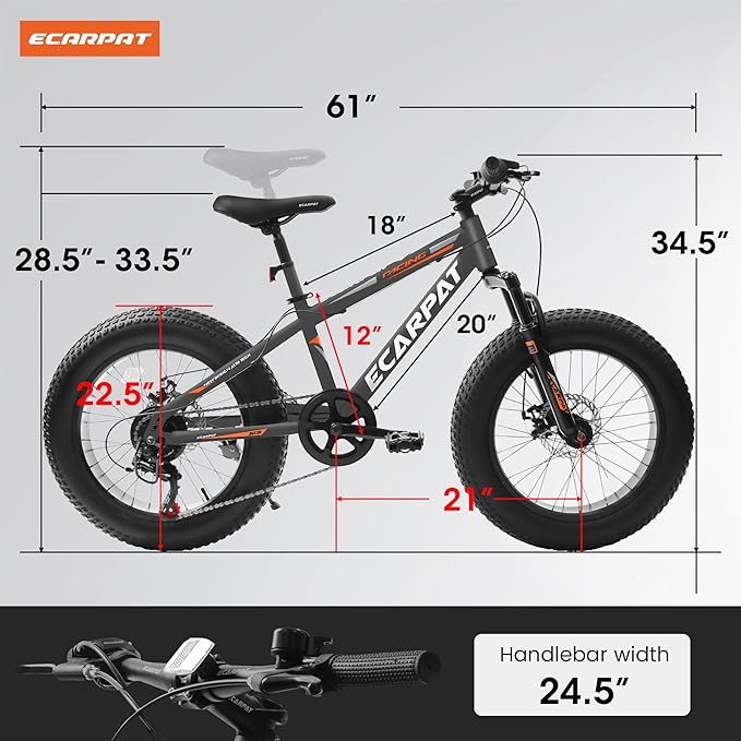 20 24 26 Inch Mountain Bike, 20 inch 7 Speeds Steel Kids Fat Tire Mountain Bike, 24 26 inch Aluminum Frame Boys Bike, Front Suspension Dual Disc Brake Teens Sport Bikes for Kids Boys Girls