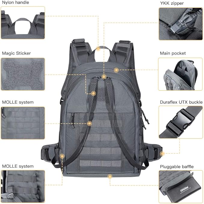 EXCELLENT ELITE SPANKER Military Tactical Backpack Detachable Backpack Quickly Turns into Outdoor Vest(Grey)