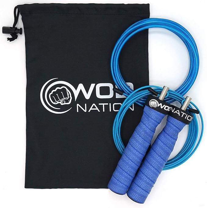 WOD Nation Attack Speed Jump Rope : Adjustable Jumping Ropes : Unique Two Cable Skipping Workout System : One Thick and One Light 11 Foot Cable : Perfect for Double Unders : Men and Women