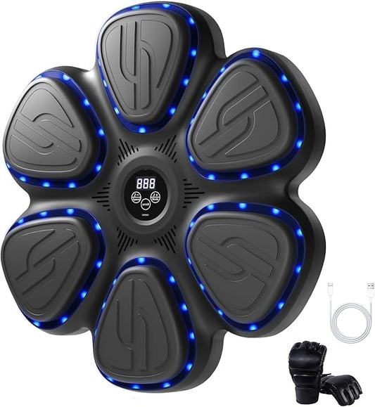 Music Boxing Machine, Bluetooth Punching Machine with Music, Wall-Mounted Punching Pad, LED Boxing Trainer with Gloves