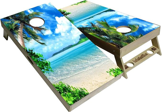 CornholeGamesUSA Pro Cornhole Boards Set | Made in USA | 3/4 Baltic Birch | No Bounce | Triple Thick Legs | Two Brace & Handles, Tournament 2x4 Regulation Set with Score Tower & Cornhole Bags
