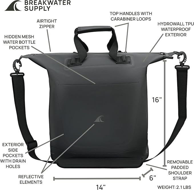 Breakwater Supply™ Waterproof Utility Tote Travel Bag with Shoulder Strap & Zipper | IP68 Ocean-Grade | Sandproof | Riverton
