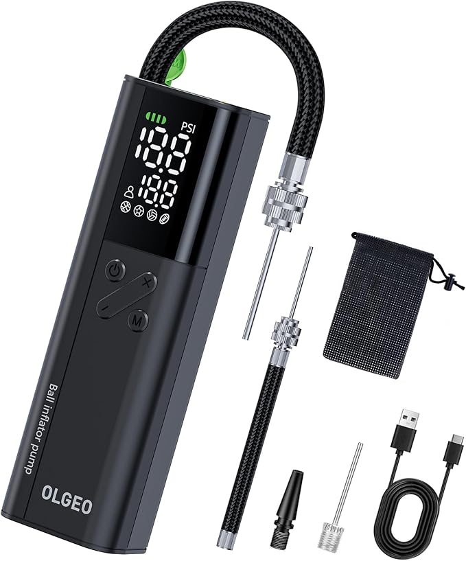 Electric Ball Pump, 16PSI Portable Air Pump with Pressure Gauge and Digital LCD Display for Basketball Pump, Soccer Ball Pump, Football Pump, Volleyball Pump, 4X Faster Sports Ball Pump