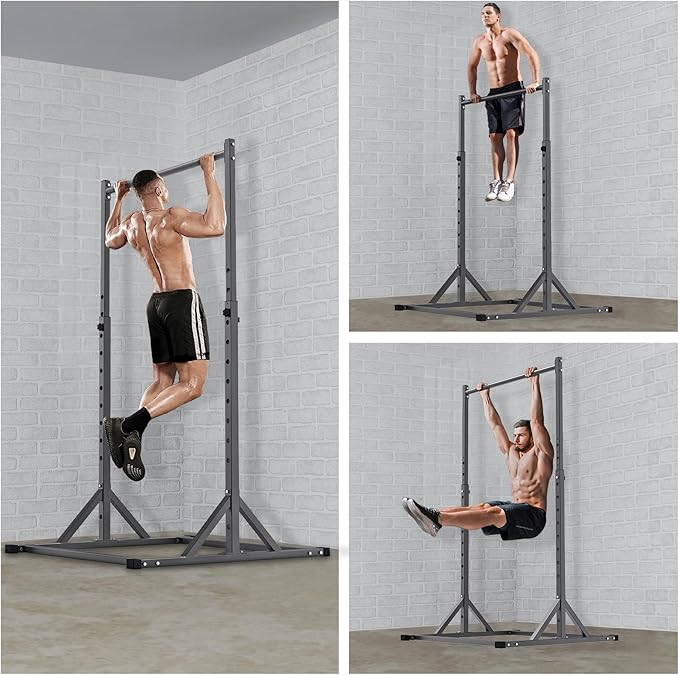 SELEWARE Adjustable Pull Up Station, Multifunction Pull Up Bar, Fully Welded, 500 lbs Capacity, Power Tower Dip Station for Home Gym