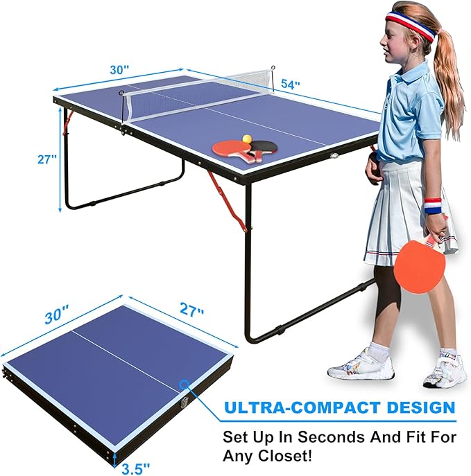 Foldable Ping Pong Table Portable 4.5FT/6 FT/9FT Table Tennis Table Foldable for Indoor Outdoor Games - Quick Assembly