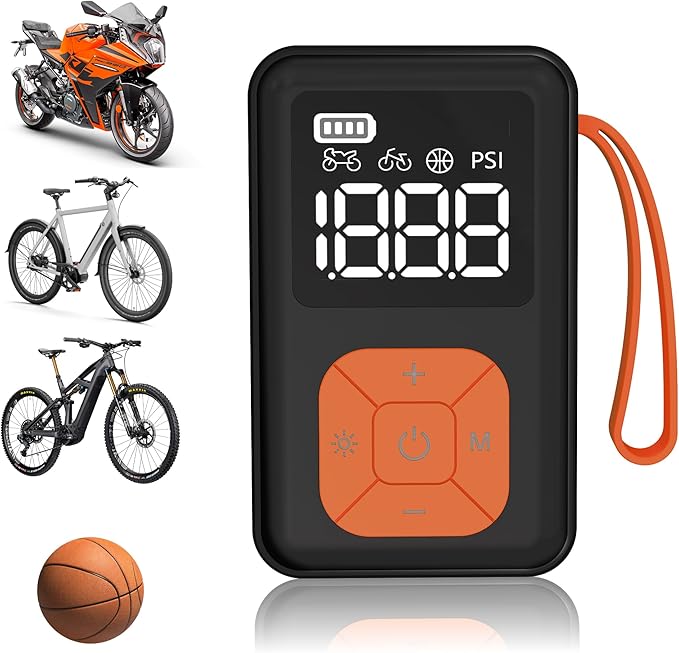 Mini Bike Pump, 150 PSI Portable Bicycle Pump with Gauge, 3X Faster & Auto Stop & Brushless Motor, Electric Bike Tire Pump with Presta and Schrader Valve for Road Bike, MTB, Motorcycle, Ball,etc