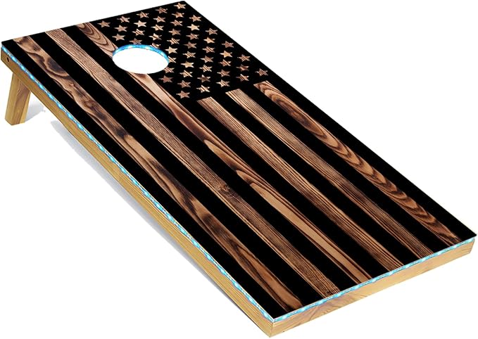 Tailgating Pros American Themed Lightweight Corn Hole Board Set w/Multicolored Built-in LED Lights, Bean Bags and Carrying Case - 4'x2' Cornhole Toss