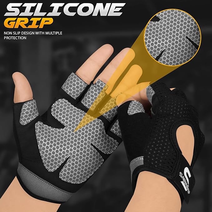 Workout Gloves for Men and Women Weight Lifting Gloves Gym Fitness Exercise Cycling Pull ups Microfiber Lightweight Breathable Non-Slip Silicone Padded Palm Grip Protection
