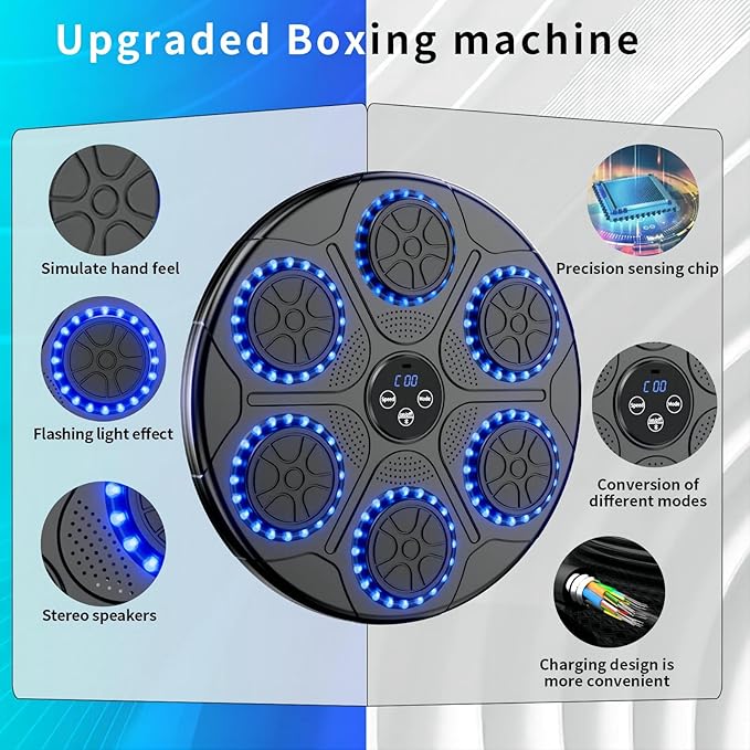 Music Boxing Machine Home Wall Mount Music Boxer, Electronic Smart Focus Agility Training Digital Boxing Wall Target Punching Pads Suitable for Kids and Adults