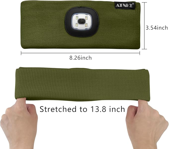 ATNKE 4 LED Lighted Sport Sweatband,USB Rechargeable Running Head Band Lamp High Stretch Wicking Gifts for Men and Women