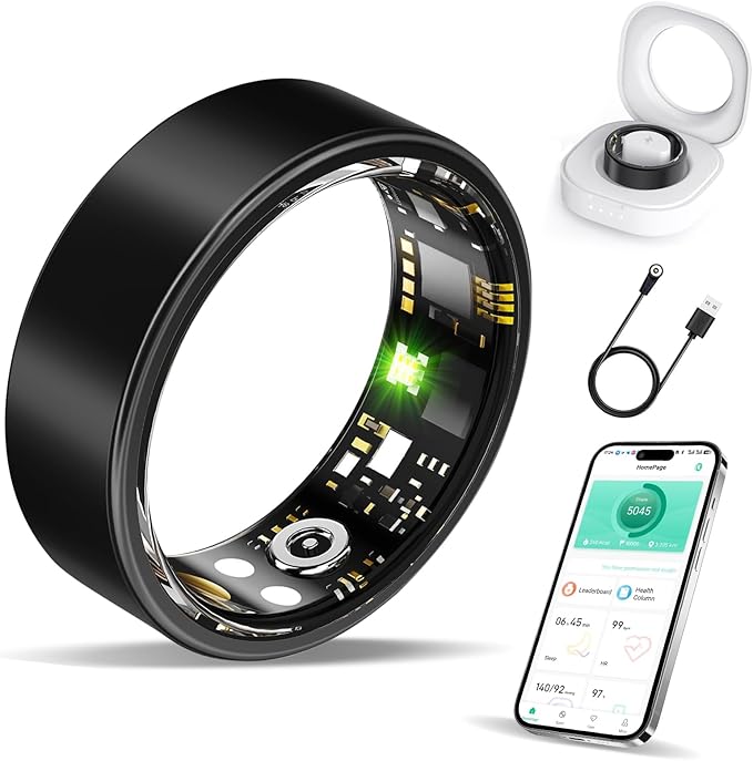 Smart Ring Health Tracker, Fitness Sleep and Heart Rate Monitor Smart Ring, Waterproof Bluetooth Fitness Tracker Ring IPX68 Waterproof (Black, 10)