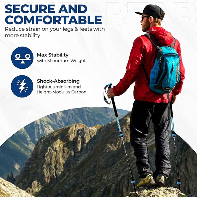 Adventure Pro Trekking Poles for Hiking - Anti Slip Collapsible Walking Sticks for Travel with Cork and Eva Grip, Lightweight Hiking Poles for Men and Women, 2 Sticks in 1PACK