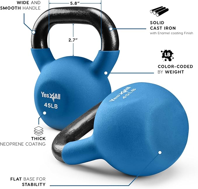 Yes4All Kettlebells 5lbs-65lbs & Kettlebell Sets Adjustable Weights, Kettlebell for Weight Training, Home Workout Equipment with Secure Grip for High Rep, Exercise Equipment
