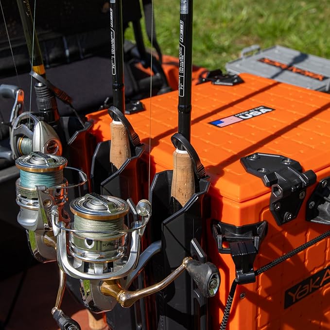 YakAttack BlackPak Pro 13" x 13" Fishing Crate with 3 Rod Holders - Orange | Compact Tackle Storage Box & Gear Organizer for Kayaks | Lightweight, Durable & Customizable Marine Accessory | Made in USA