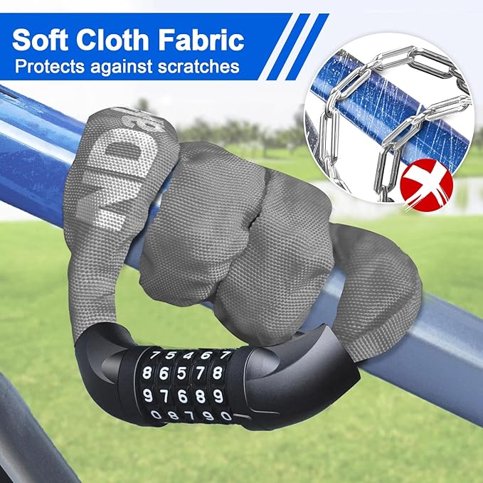 NDakter Bike Chain Lock, 5 Digit Combination Heavy Duty Anti Theft Bicycle Chain Lock,2.62/3.2/4.27/5/6Ft Long Security Resettable Bike Locks for Bike, Bicycle, Scooter, Door, Gate, Fence-4/6mm Thick