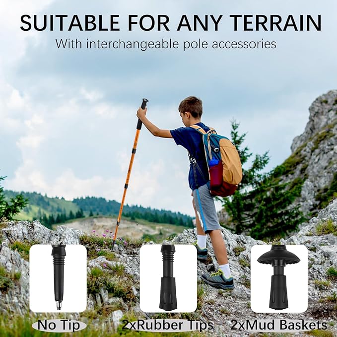 2 Pack Hiking Poles for Junior, Nordic Walking Trekking Pole Hiking Sticks Lightweight Collapsible & Shock-Absorbent Aluminum with Quick Adjustable Locks for Youth & Women