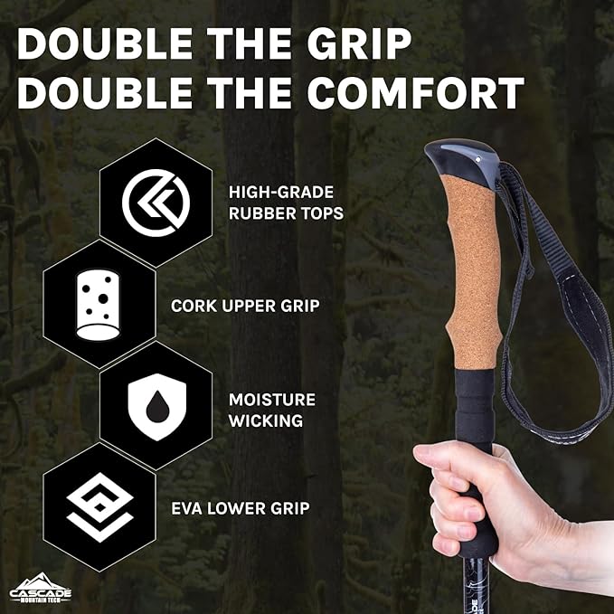 Cascade Mountain Tech Trekking Poles - Carbon Fiber Walking or Hiking Sticks with Quick Adjustable Locks