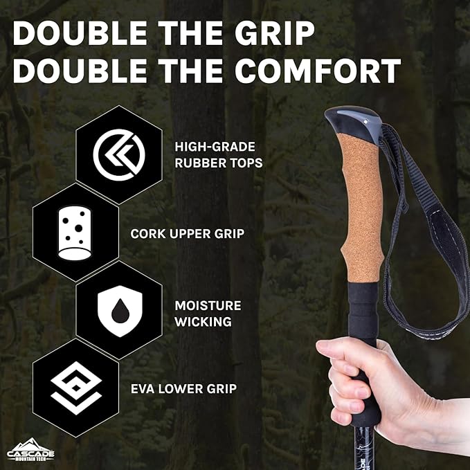 Cascade Mountain Tech Trekking Poles - Carbon Fiber Walking or Hiking Sticks with Quick Adjustable Locks