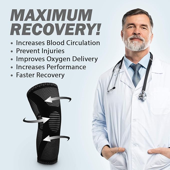 POWERLIX Knee Compression Sleeve (Pair) - Best Knee Brace for Knee Pain for Men & Women – Knee Support for Running, Basketball, Volleyball, Weightlifting, Gym, Workout, Sports - (Black S)