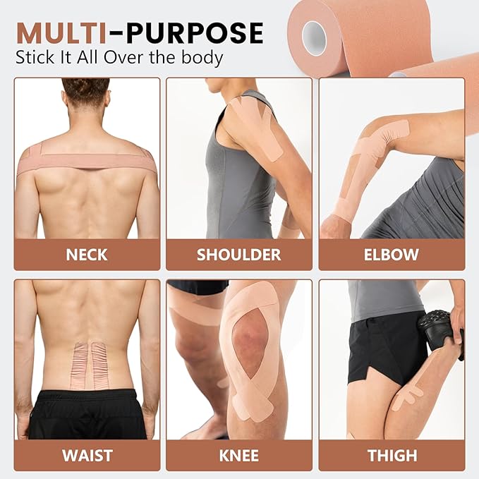 3 Rolls Kinesiology Tape, 4 inch x 14.8 Feet Waterproof Athletic Tape, Uncut Kinetic Tape, Elastic Muscle Tape, Sports Tape, Knee Tape for Exercise and Daily Use - Skin Color