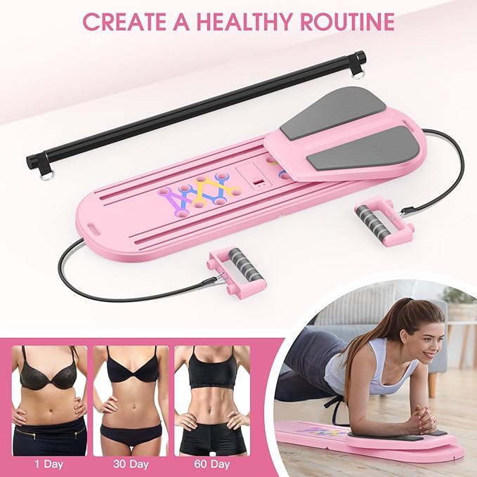 Foldable Pilates Board for Home Workout, 2025 New Pilates Reformer Set with Smart Timer, 7-in-1 Multifunctional Pilates Board Fitness Board, Pilates Reformer Machine Pilates Sliding Board