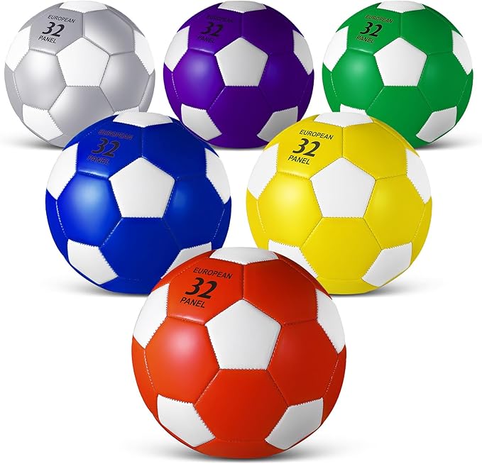 Jexine 6 Pcs Soccer Ball Bulk with Pump Official Size Indoor Outdoor Soft Soccer Operation Christmas Items Sport Gift for Child Teen Adult Practice Game