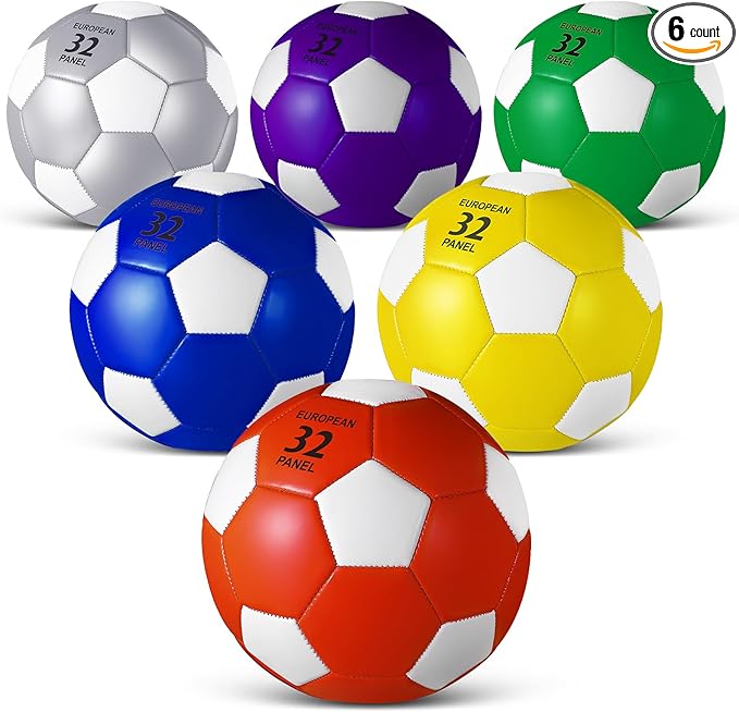 Jexine 6 Pcs Soccer Ball Bulk with Pump Official Size Indoor Outdoor Soft Soccer Operation Christmas Items Sport Gift for Child Teen Adult Practice Game