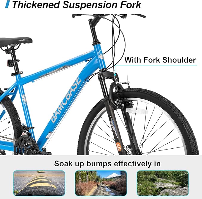 HILAND 26 27.5 29 Inch Mountain Bike, Mens and Womens MTB with 21 Speeds, High-Tensile Steel Frame, V Brake, Hardtail Bicycle for Adults