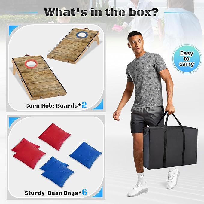 Portable Cornhole Board Set 2 ft x 1 ft Cornhole Set with 6 Bean Bags Foldable Cornhole Game for Kids and Adult Indoor or Outdoor Backyard Corn Hole Toss Games