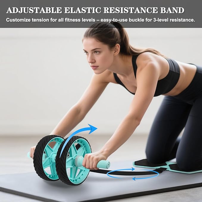 2025 New Double-Wheel Ab Roller for Core Training – Rebound Design with Adjustable Elastic Band, Silent Non-Slip Wheels, Detachable Build, Knee Pad & Bands – Home Gym Gear for Men/Women