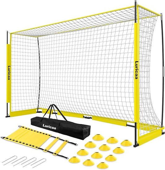 Collapsible Soccer Goal, 12×6 ft /6×4 ft Portable Soccer Goal Net for Backyard, Quick Setup Soccer Goals with 1 Carry Bag, 1 Agility Ladder, 4 Ground Nails,12 Training Cones