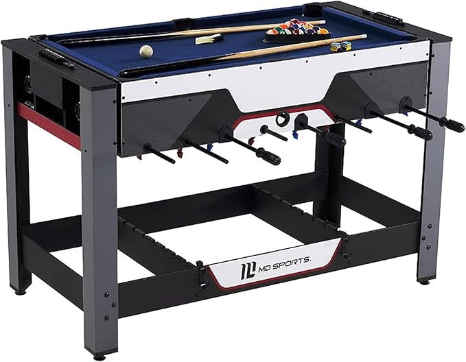 MD Sports Combination Games Multiple Styles Arcade Collection, Billiards, Ping Pong, Hockey, Basketball and Foosball Combination Kit Comes with All The Basics