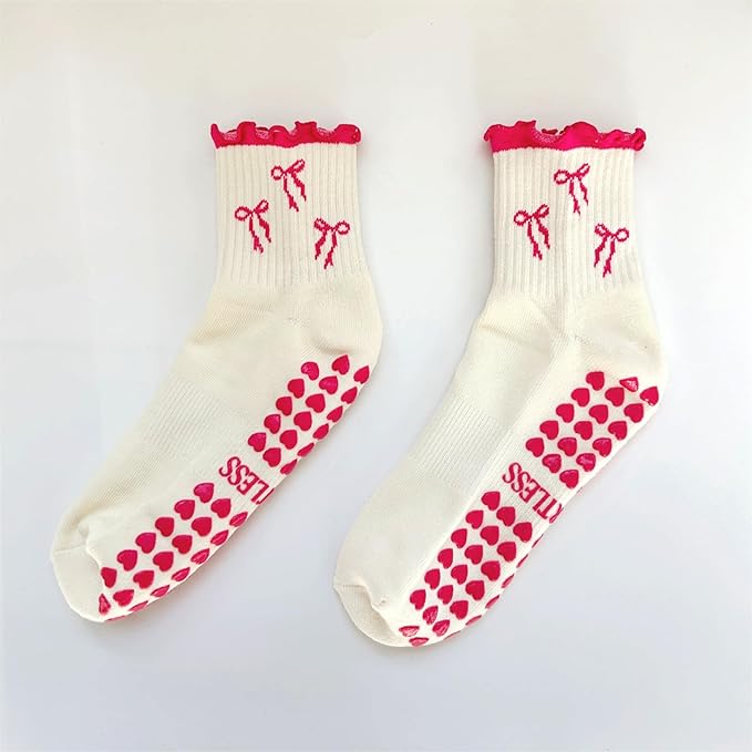 Crew Half Calf Grip Socks, Cutest Fruits Pilates Socks, Ruffle socks, Non-Slip, Barre Yoga Fitness