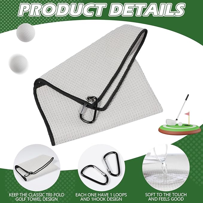 Batiyeer Golf Towels Bulk for Bags 16'' x 16'' Microfiber Waffle Pattern Golf Towel with Clipfor Mini Tournament, Club, Yoga, Fitness