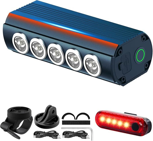 Super Bright Bike Lights for Night Riding- USB Rechargeable Bicycle Headlights, IPX5 Waterproof Bike Headlight and Taillight, Bicycle Light Set for Adult Kid Mountain Road Commuter Cycling