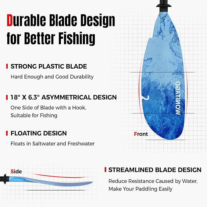 Angler Kayak Paddles Carbon Fiber Shaft and Plastic Blade, Floating Adjustable Fihsing Kayak Oars with Paddle Leash, 230-250cm/90-98 inch