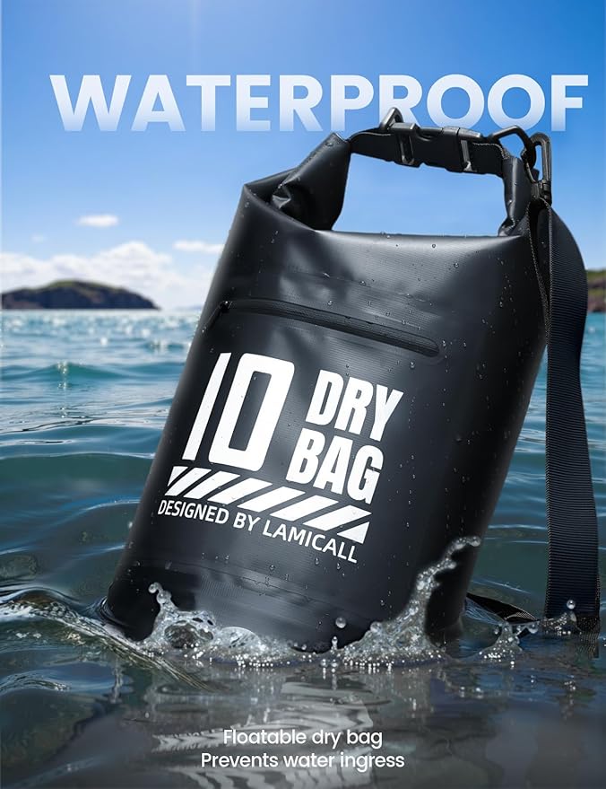 Lamicall Dry Bag Waterproof Backpack - [Zippered Pocket] 5L/10L/20L/30L/40L Roll Top Waterproof Bag with Water Proof Phone Pouch, Floatable Drybag for Swimming, Boating, Kayaking, Camping, Beach