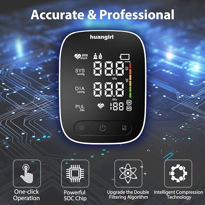 huangirl Upper Arm Blood Pressure Monitor, Blood Pressure Monitors for Home Use, Talking Automatic Blood Pressure Monitor LED Color Screen Large BP Cuff 8.7-17 Inche for 2 Users