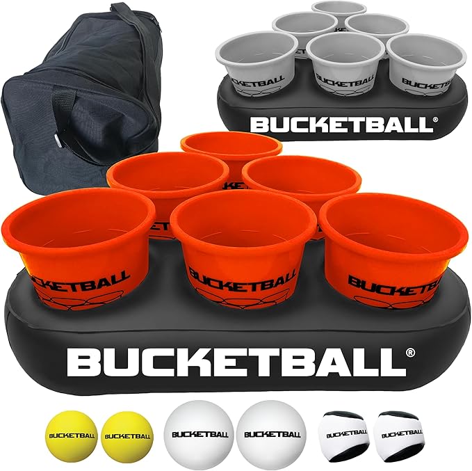 BucketBall | Team Color Edition | Party Pack (Orange/Silver): Original Yard Pong Game: Best Camping, Beach, Lawn, Outdoor, Family, Adult, Tailgate, Jumbo, Giant Game
