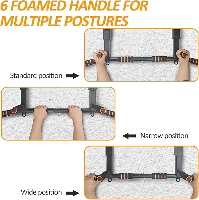 BESTHLS Wall Mounted Pull Up Bar and Dip Station, Heavy Duty Wall Mount Pull-up Chin Up Bar Multifunctional Home Gym Workout Indoor Exercise Equipment Support to 440 Lbs