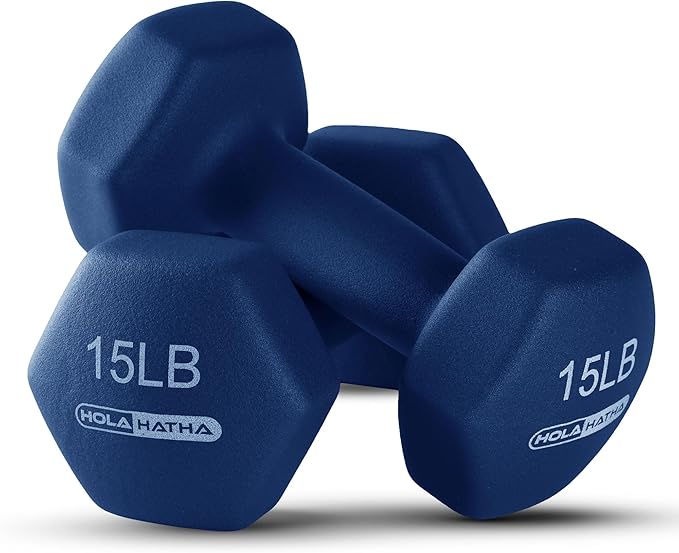 HolaHatha 2, 3, 5, 8, and 10 Pound Neoprene Dumbbell Free Hand Weight Set with Rack, Ideal for Home Exercises to Gain Tone and Definition, Pastel