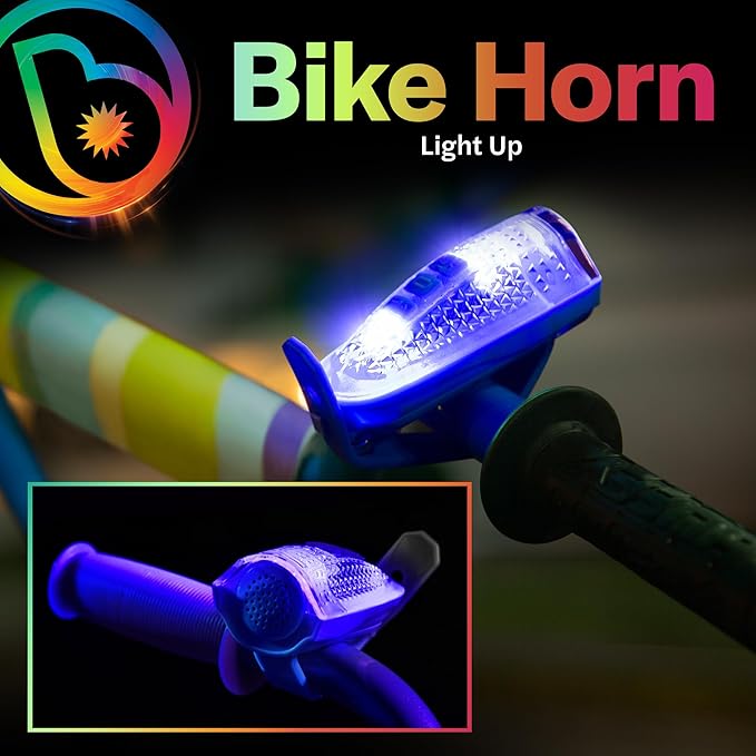 Brightz HornBrightz Light Up LED Bike Horn Light - 12 Unique Sound Effects - Bike Bell, Ring, Police Siren, Fire Engine, Trucker Horn, Backup Beep, Motorcycle, Magic Wand, Cat, Dog, Cow, Horse