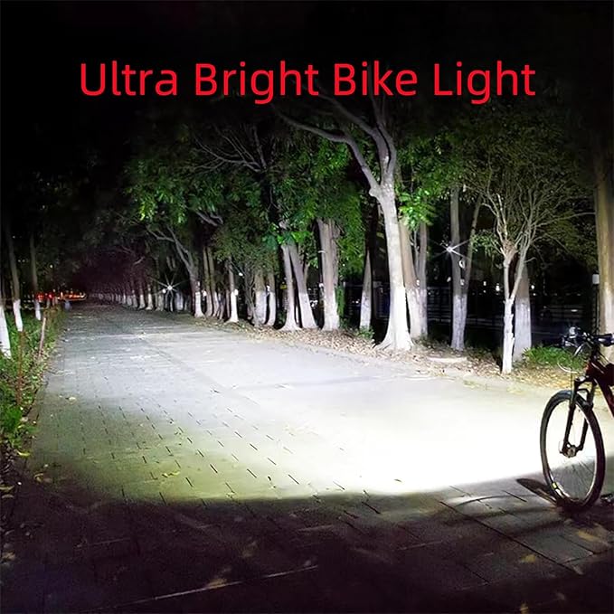 High Lumen Super Bright Bike Lights,5200mAh Runtime 10+ Hours,Rechargeable Bicycle Lights Front and Back for Night Riding,5 Light Modes,Easy to Install Without Tools