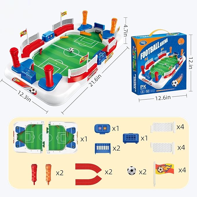 Mini Foosball Table Soccer Game with Bell Scorer - 2-Player Soccer Board Game for Kids and Family Fun