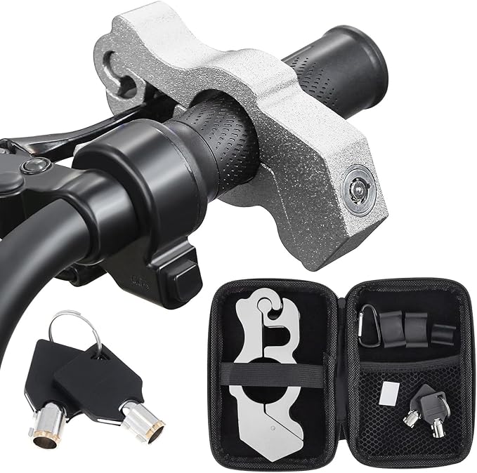 Windance Motorcycle Handlebar Lock Anti Theft Heavy Duty Brake Lever Parking Security Lock for Mopeds Motorbike Bike ATV (Silver)