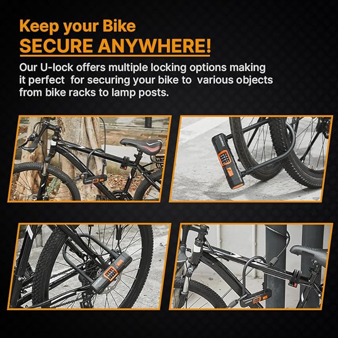 Heavy Duty Bike Lock with 5ft Steel Cable, 4-Digit Resettable Combination U-Lock, Durable Cable Lock for Secure U Lock Bike Protection