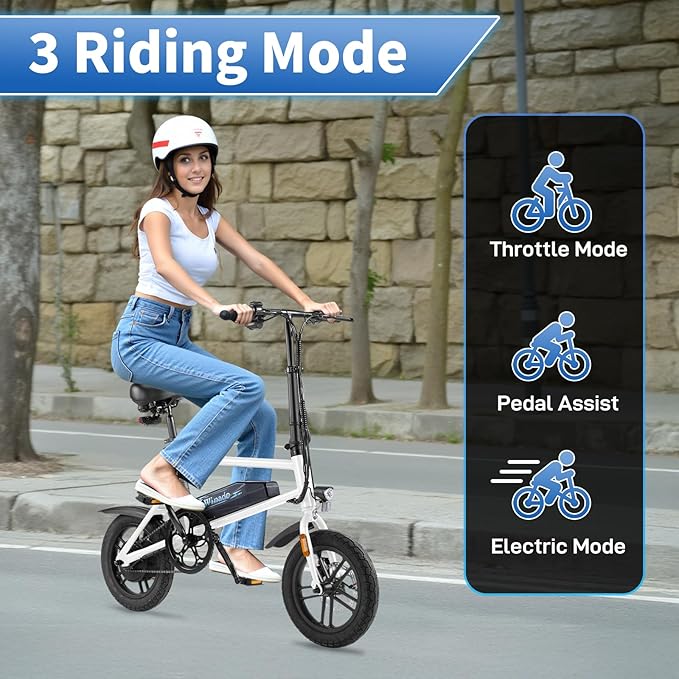 Winado Electric Bike for Adults, 14" Folding Electric Bicycle 450W Motor with Dual Disc Brakes, Max Range 25Miles(Pedal-Assist) & Speed 15.5MPH, Foldable Commuter City Ebike for Adults/Teens