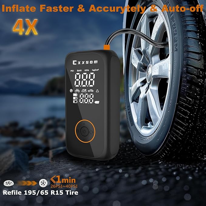Tire Inflator Portable Air Compressor 150PSI & 10,000mAh Battery,Cordless 12V Mini Air Pump with Digital Pressure Gauge, Air Pump for Auto Shut-Off for Car, Motorcycle, Bike, SUV, Balls