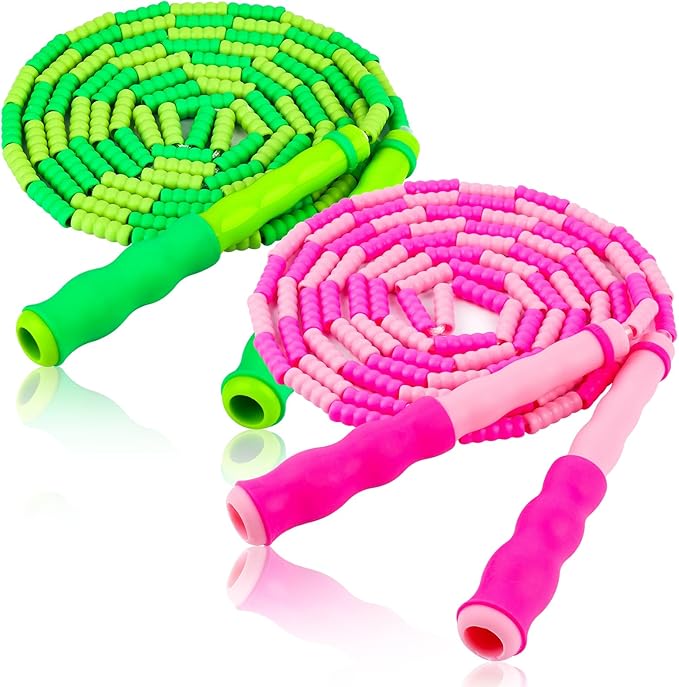 Jump Rope for Kids, Adjustable Jump Ropes for 4 5 6 7 8 10 12, Tangle Free Jumping Rope Age 8-12, Segmented Soft Beaded Skipping Rope for Women Fitness